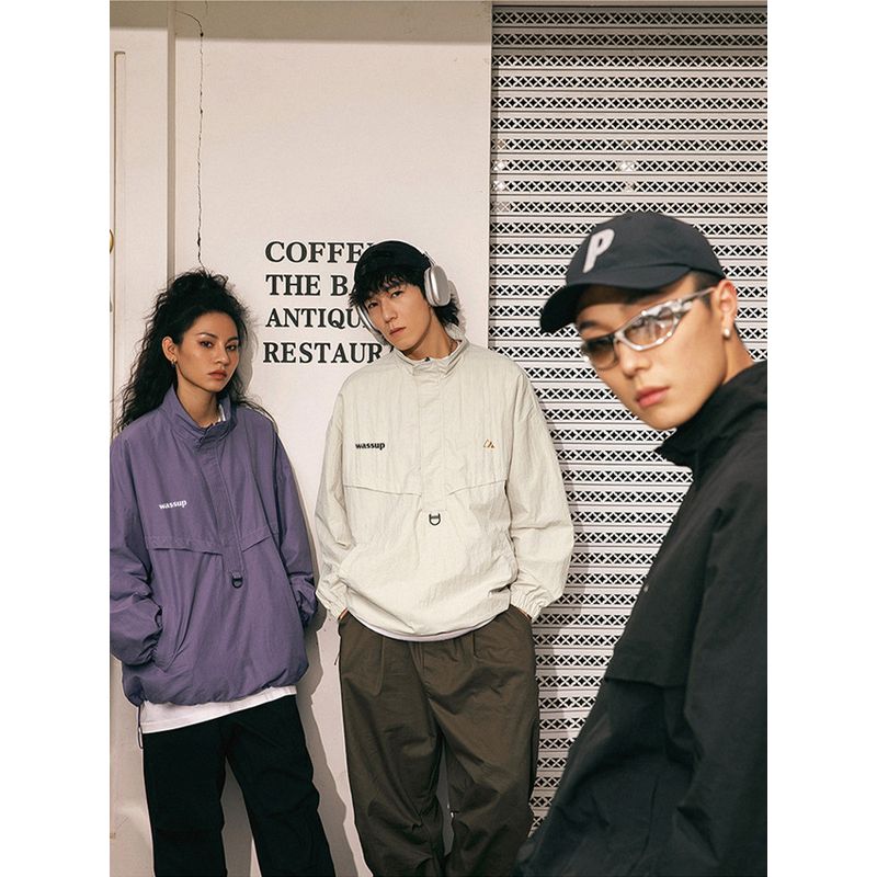 Wassup Letter Trendy Brand Half-Collar Men's Jacket Top Autumn and Winter American Street Style Couple Waterproof Windbreaker