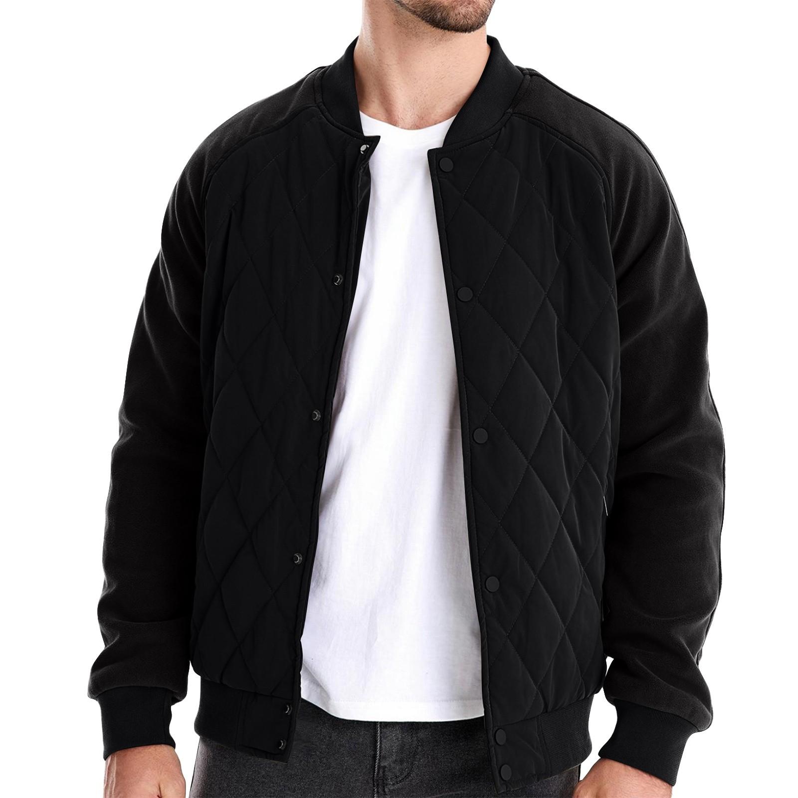 

Мужская зимняя однотонная флисовая стеганая утолщенная куртка Мужская повседневная куртка с рукавом реглан L чёрный