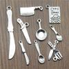 20pcs Kitchenware Charms Antique Silver Color Kitchen Knife Charms Jewelry DIY Cook Book Charms Pan Spoon