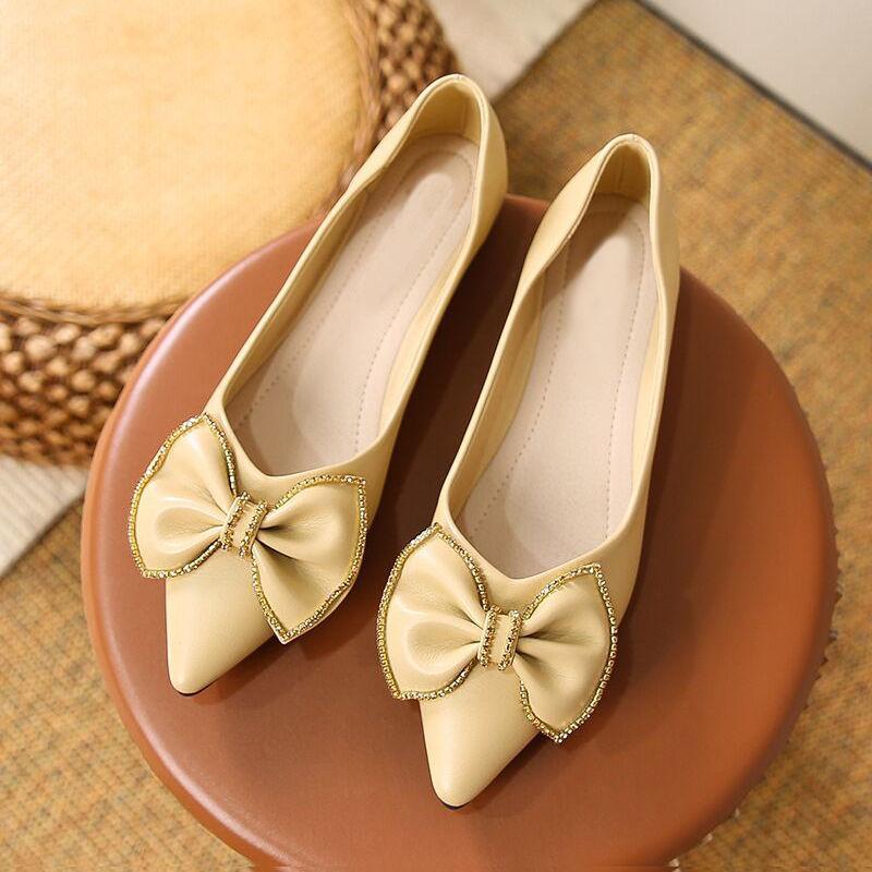 Fashion Pointed Toe Rhinestone Ladies Footwear With Bow Women's Flat Shoes Quick Delivery Wholesale 2025 Trend 39 Social Fashion Shoe