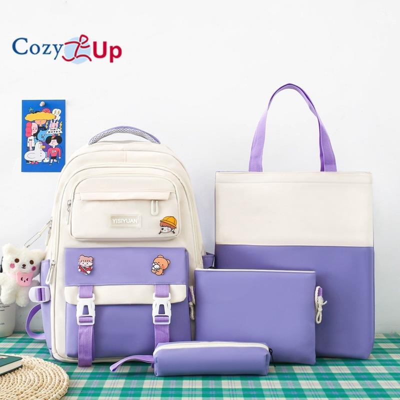 Small Fresh, Large-capacity Junior High School Schoolbag, Women's Casual, Durable, Burden-reducing Backpack, 3-piece Set