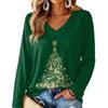 Women's V-Neck Long Sleeve Christmas Print Lightweight Blouse for Spring and Summer