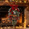 Handmade Wreath for Balcony Christmas Artificial Garland with Pinecones Cinnamon And Red Bows, Decorative Hanging Front Door Pendants Winter