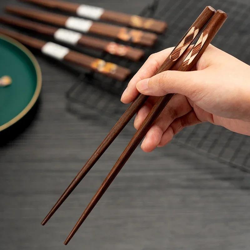 5 Pairs Chinese Chopstick Set Patchwork Walnut Wood Chopsticks Sushi Sticks Korean Chopsticks Japanese Chop Stick Wooden Cutlery
