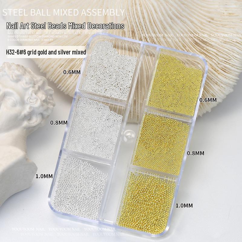 

Мини Стальные Бусины Украшения для Нейл-Арта - Смешанные Размеры, Набор 6 Секций