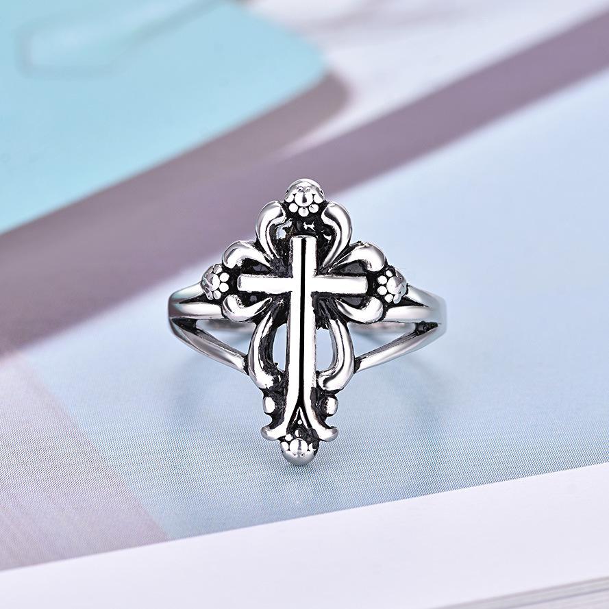 Men Pop Vintage Sterling Silver Cross Open Ring