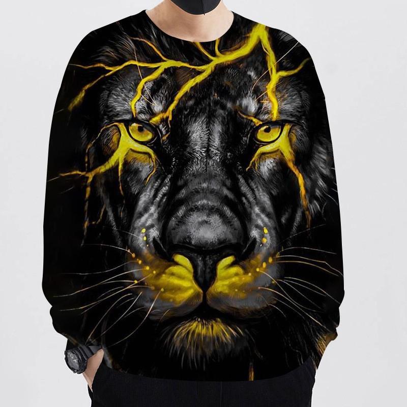 Осенняя мужская толстовка с круглым вырезом и принтом в виде льва с цифровым принтом 3D — фото 7