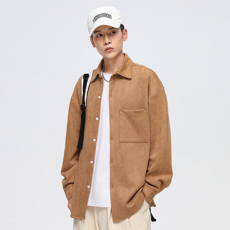 Light Luxury Men's Suede Solid Color Long-sleeved Shirt Men's Autumn New Trendy Brand Loose Drape Shirt Jacket