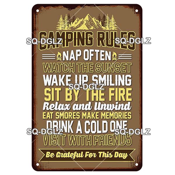 SQ-DGLZ Vintage Welcome To Camping Metal Sign Plate Tin Sign Plate Home Bar Door Wall Decor Sticker Decoration Plaque Poster