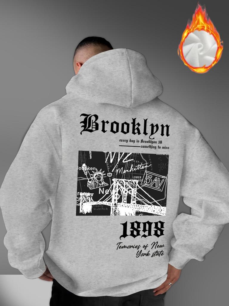 Fashionable men's autumn gothic letter retro landscape print micro elastic comfortable hooded sweatshirt outdoor street style to