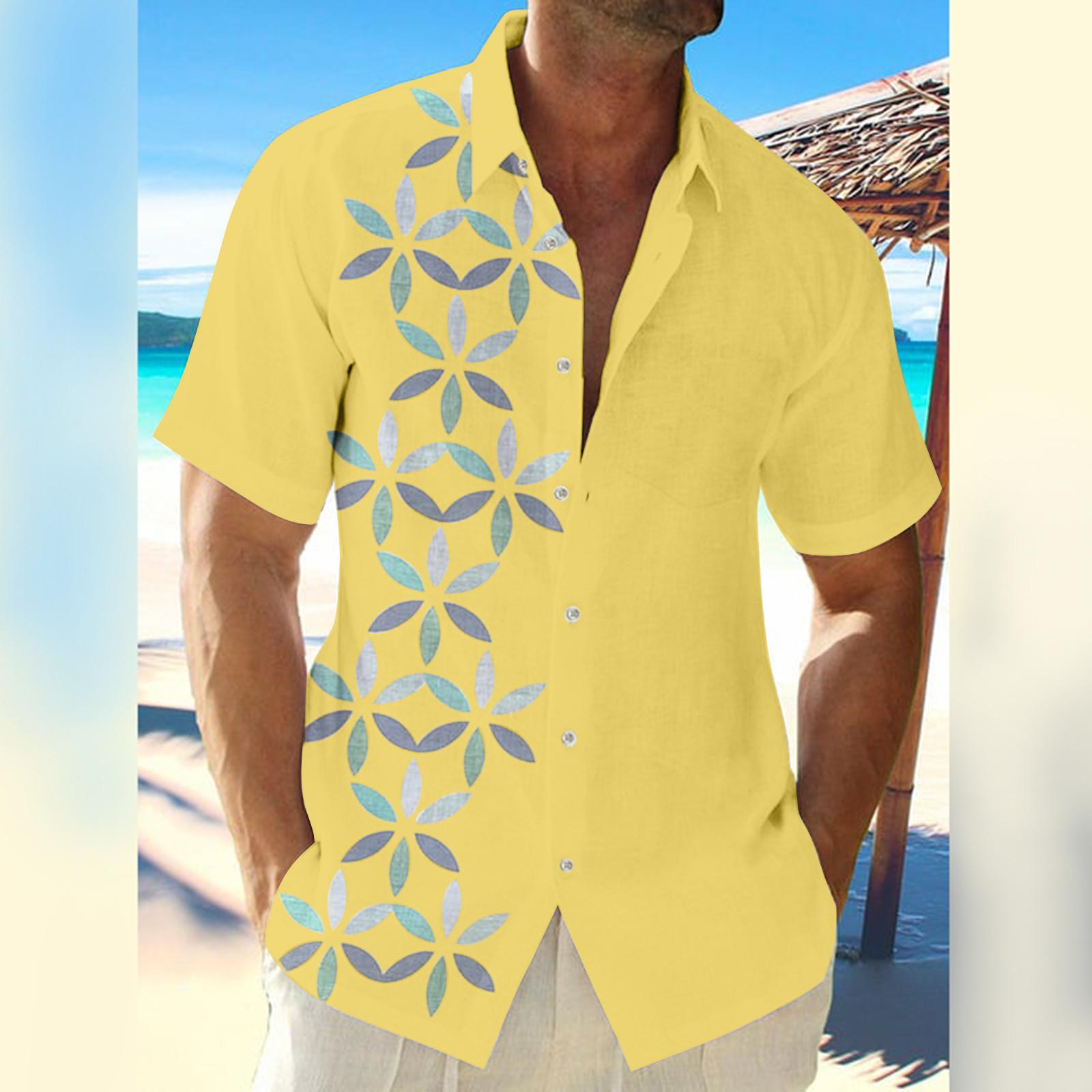 

Гавайская рубашка для мужчин, мужские винтажные рубашки для боулинга на пуговицах, летняя пляжная рубашка с коротким рукавом XXXL жёлтый