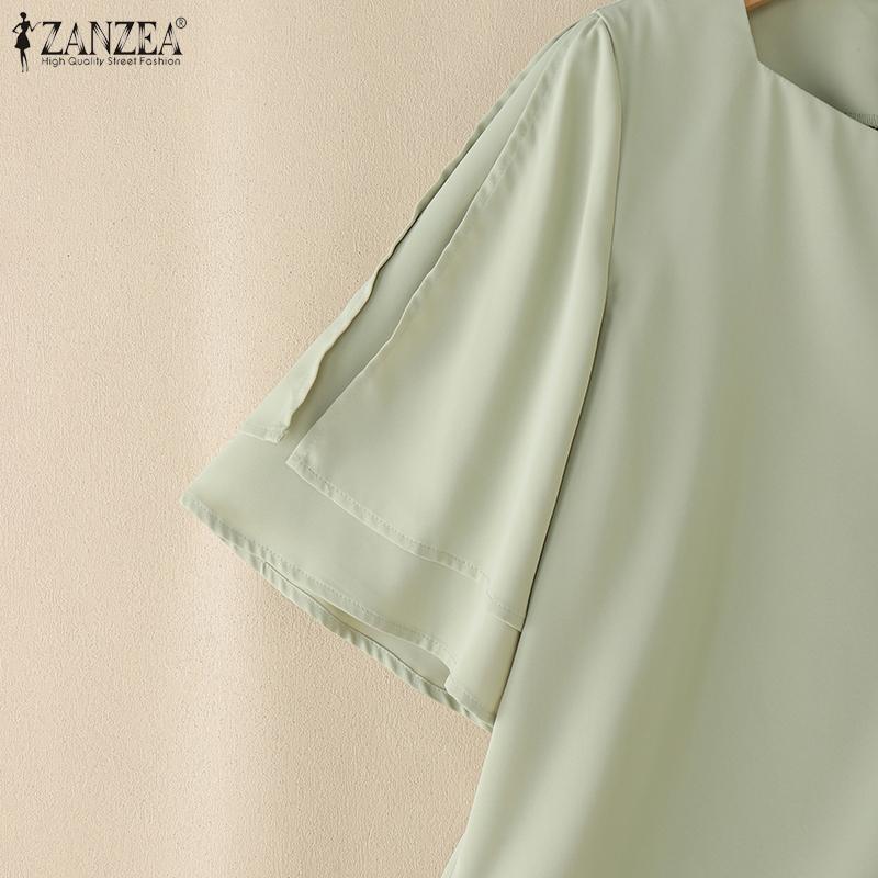 ZANZEA Dámská ležérní halenka s kulatým výstřihem, volánky a polovičním rukávem