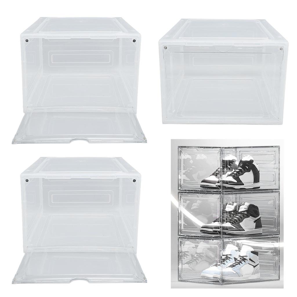 Shoe Storage Box Thick Side Opening Space Saving Transparent Stackable Shoe   Foldable Shoe Rack Container Holder for Shoes Clothes