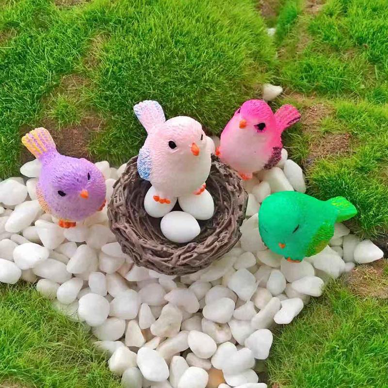 4Pcs Cartoon Colorful Fly Bird Sparrow Small Statue Miniature Figurine Ornament