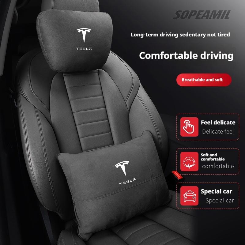 Oreiller de soutien cervical pour appui-tête en daim pour voiture, coussin de siège lombaire pour Tesla Model 3 Model Y Model S Model X Roadsrer Cybertruck