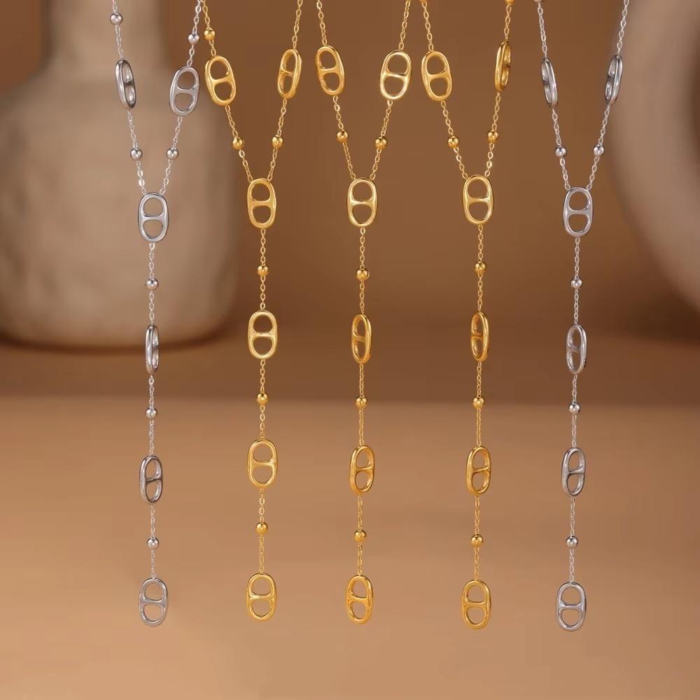 Pig Nose Stacked Design for Women's Elegant, Lightweight, Luxury Stainless Steel Sweater Chain with Gold Plated Fashion Style