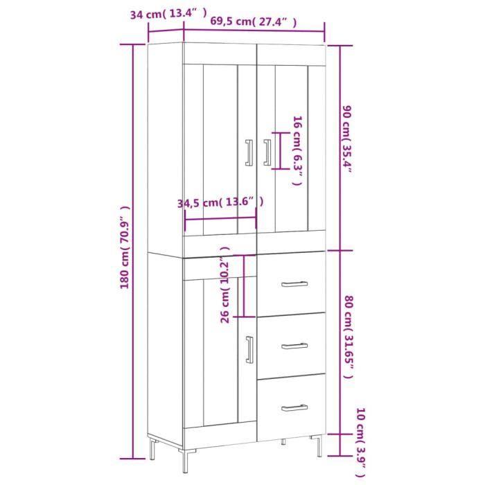 VidaXL Buffet haut Blanc 69,5x34x180 cm Bois d'ingénierie 3198657