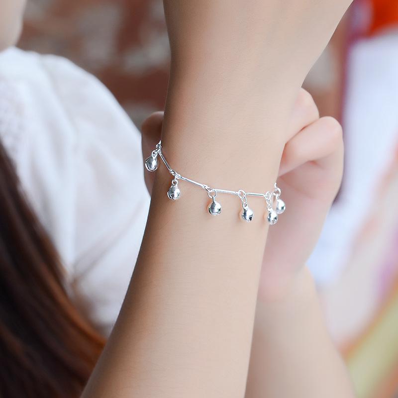 Korean Handmade Bamboo Section Silver-Plated Bracelet & Anklet with Small Bell for Women