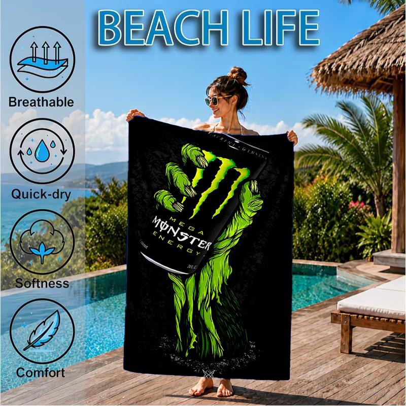 Monster Drink Beach Towel, Super Soft Microfiber, Perfect Gift for Her/Him, Birthday, for Pool, Beach, Travel, Decor Beach Party