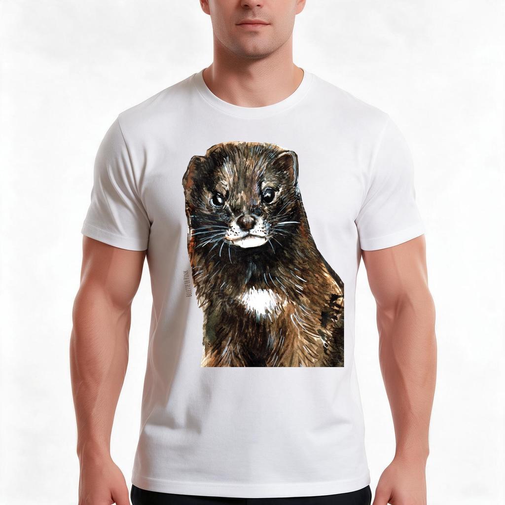European Mink Watercolor Fieb Tshirt Summer Casual Cotton Tee Oversized Streetwear Tops Vintage Graphic Print 100 Cotton