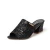 Sandals Women's New Summer Models, Fish Mouth Middle Heel Mesh Thick Heel Sequins Casual Large Size Sandals