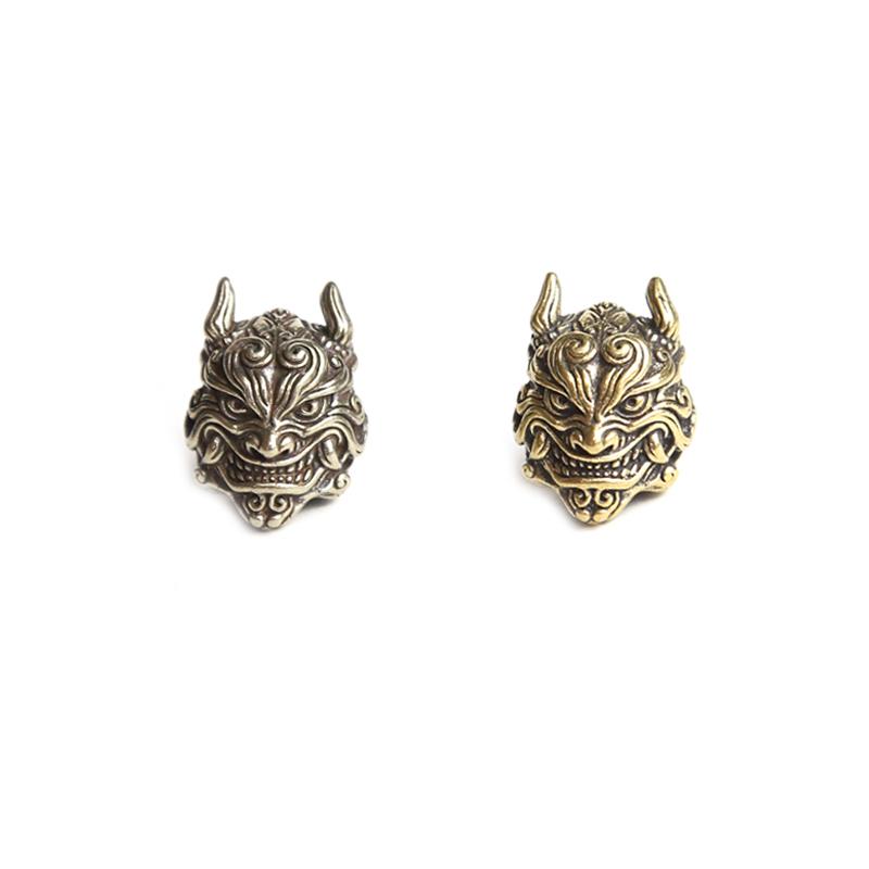 Mahakala Head Sculpture Brass Knife Beads EDC Outdoor DIY Paracord Accessories Handmade Woven Bracelet Lanyard Pendants Hangings