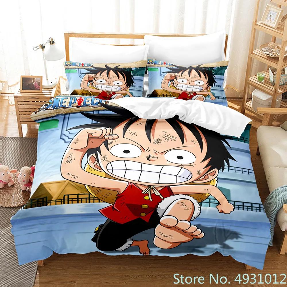 One Piece Luffy Boy 3pcs Bedding Set Pillowcase Anime Bedclothes Cartoon 3D Printed Kids Adult Child Boys Quilt Duvet Cover Gift