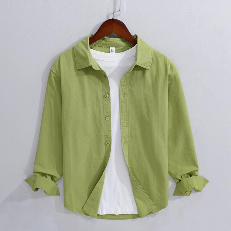 Long Sleeve 100cotton Man Shirts Spring and Summer Casual Tops Dress Shirt Lapel Collar Solid Color Button Shirt Simple Style Men Clothing