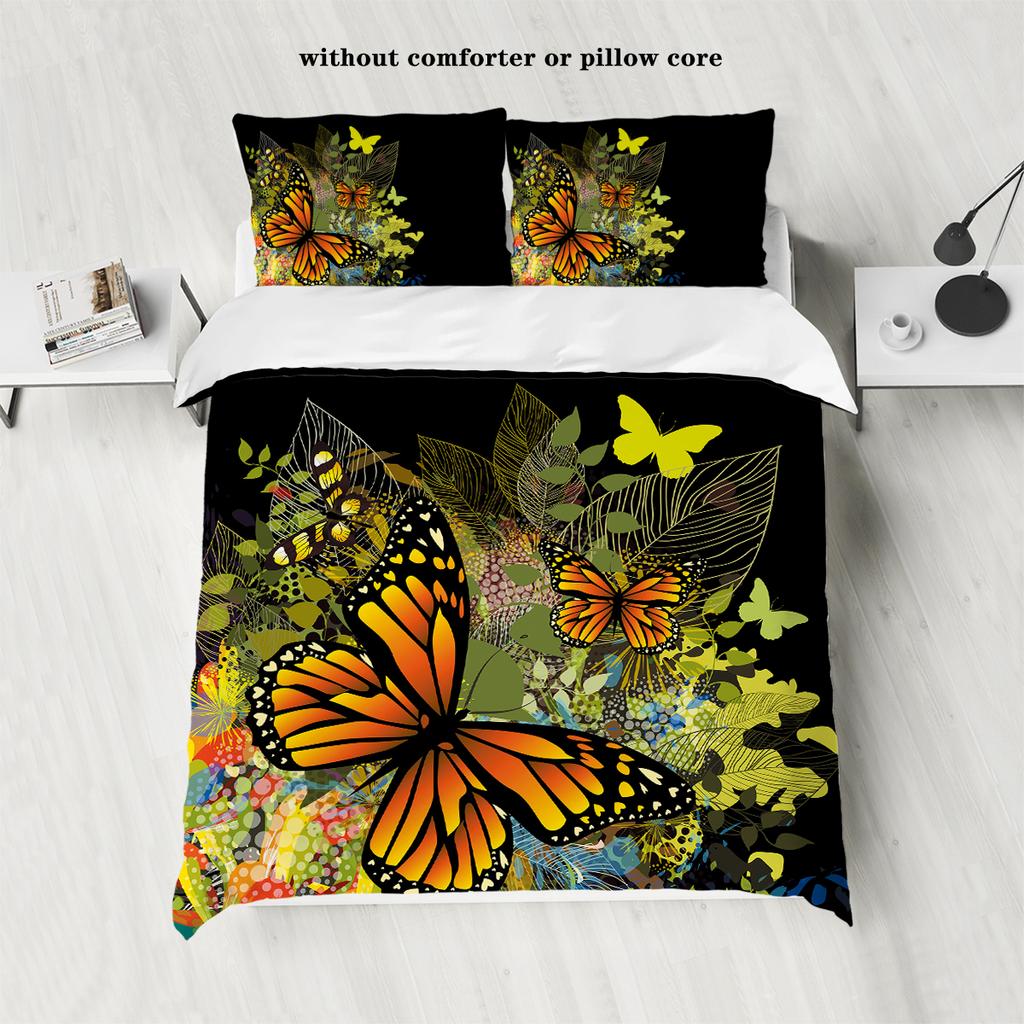 3-piece butterfly printed down duvet cover (1 down duvet cover+2 pillowcases, no core) bedding set soft and comfortable