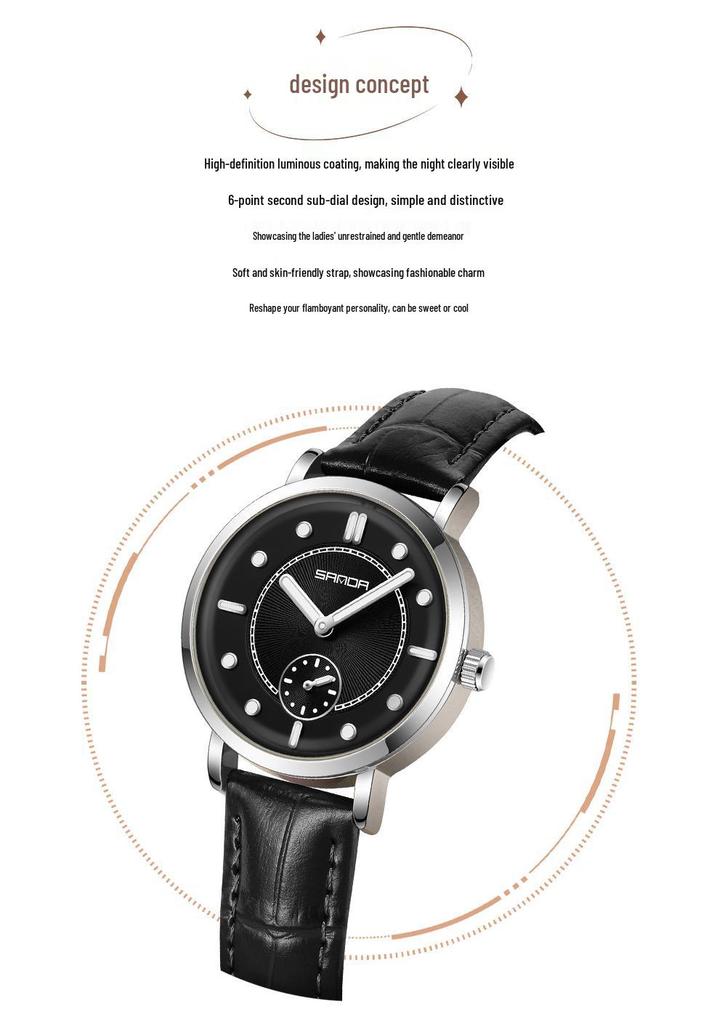 Sanda Women's Fashionable Leather & Silicone Strap Quartz Watch with Luminous Stopwatch