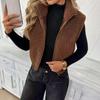 Damen Mode Ärmellos Reißverschluss Plüsch Weste Kurze Strickjacke Jacke Farbdruck