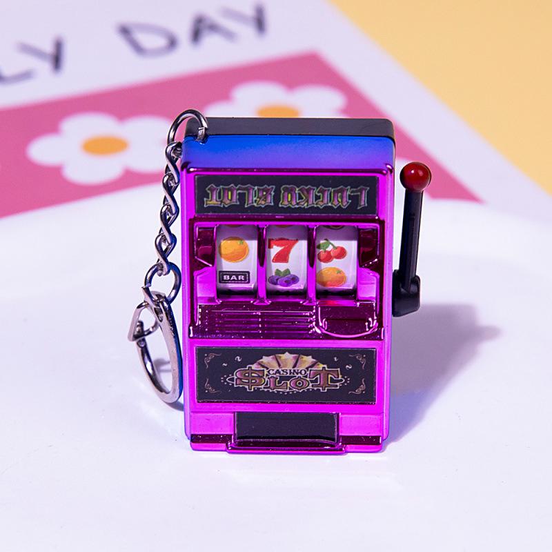Mini Fruit Slot Machine Keychain: Novelty Digital Lottery Finger Toy Simulation
