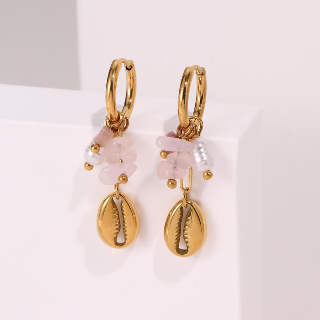 Orecchini a clip a forma di stella marina e conchiglia placcati oro in acciaio inossidabile – Stile vacanza oceanica europeo e americano