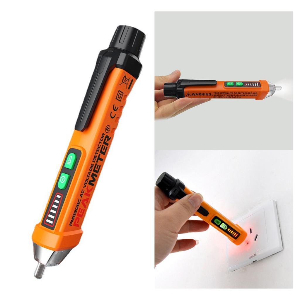 AC Voltage Tester 12-1000V Live Wire Detector Electrical Pen with Buzzer Flashlight Auto-off High Accuracy Testing Pen