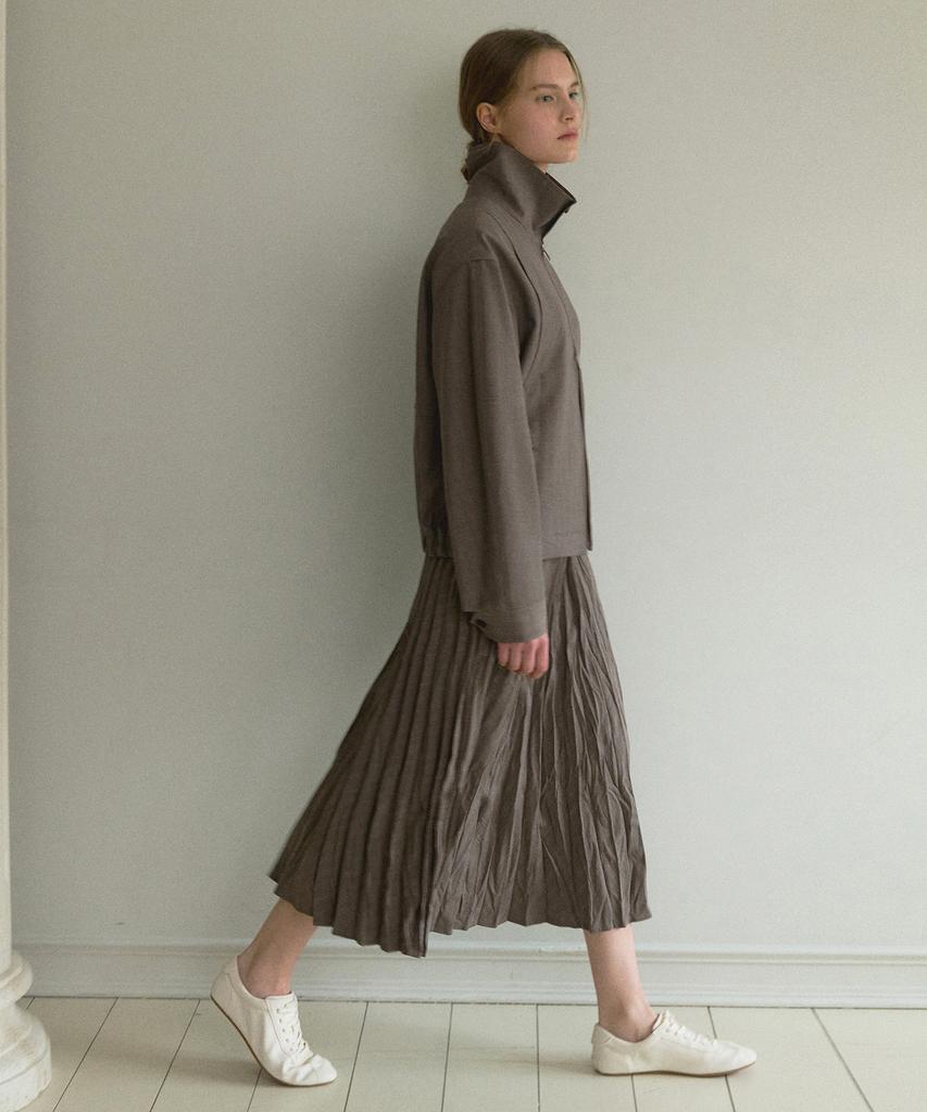 Otte Bias Double Pleats Skirt_Brown