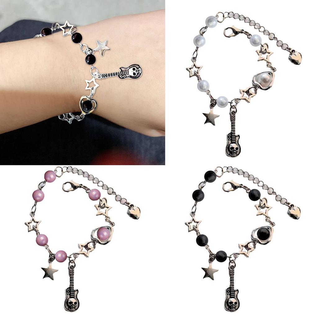 Stylish Heart Star Skull Guitar Bracelet Fashionable Beaded Wrist Chain Jewelry Charm for Music Lovers and Trendsetters