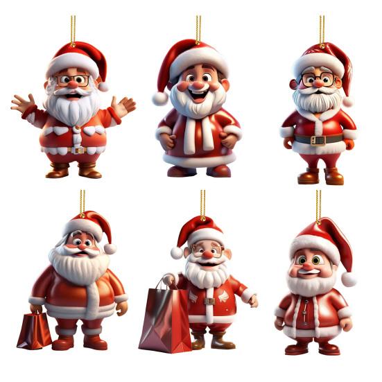 Santa Claus Decoration 2D Acrylic Hanging Ornament Cartoon Santa Christmas Tree Decoration for Mantel Wall Window Decor