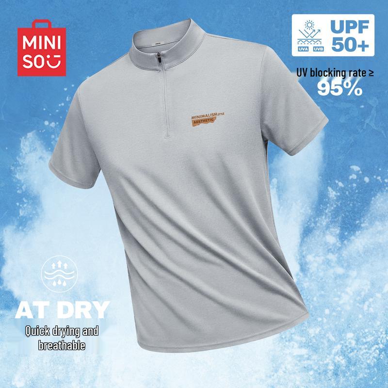 

MINISO Men s Summer Quick-Dry Sun Protection Half-Zip Stand Collar T-Shirt 4XL