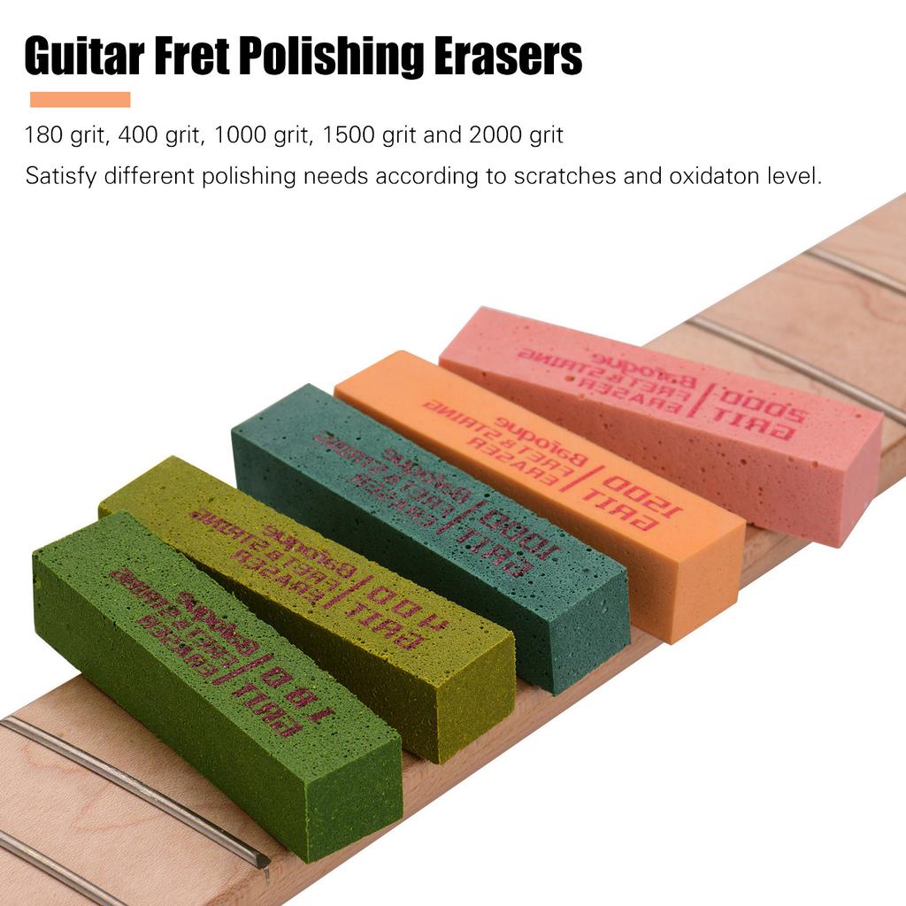 Guitar Fret Polishing Erasers Abraisive Rubber Blocks with 180 Grit & 400 Grit & 1000 Grit & 1500 Grit & 2000 Grit for