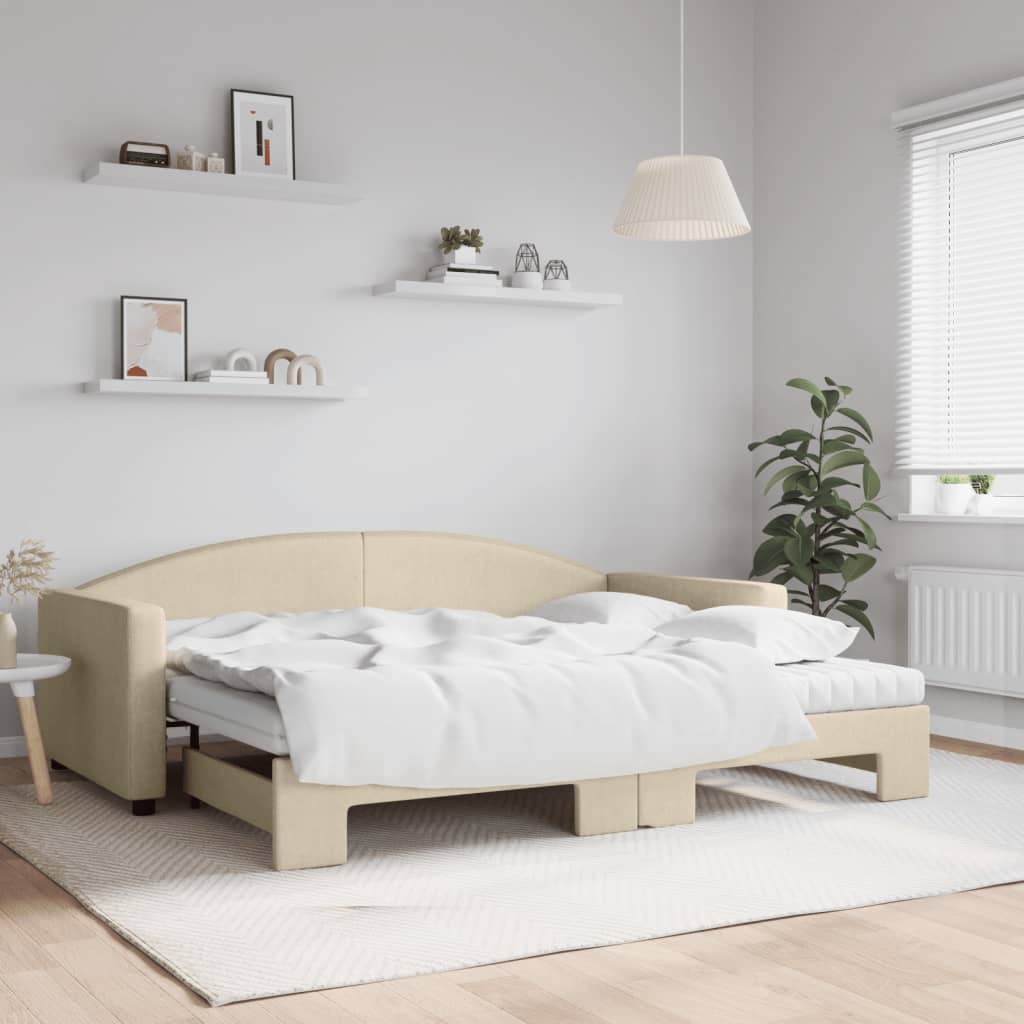 Vidaxl Divano Estraibile con Materassi, Crema, 90X200 Cm, Tessuto