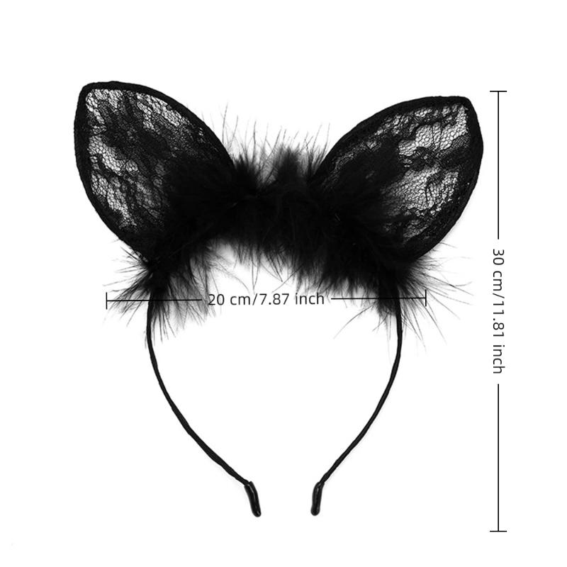 Sexy Bunny Ears And Cat Ear Rabbit Ear Hair Accessory Lace Feathe-r Headband for Women Cosplay Costume Party Headwear