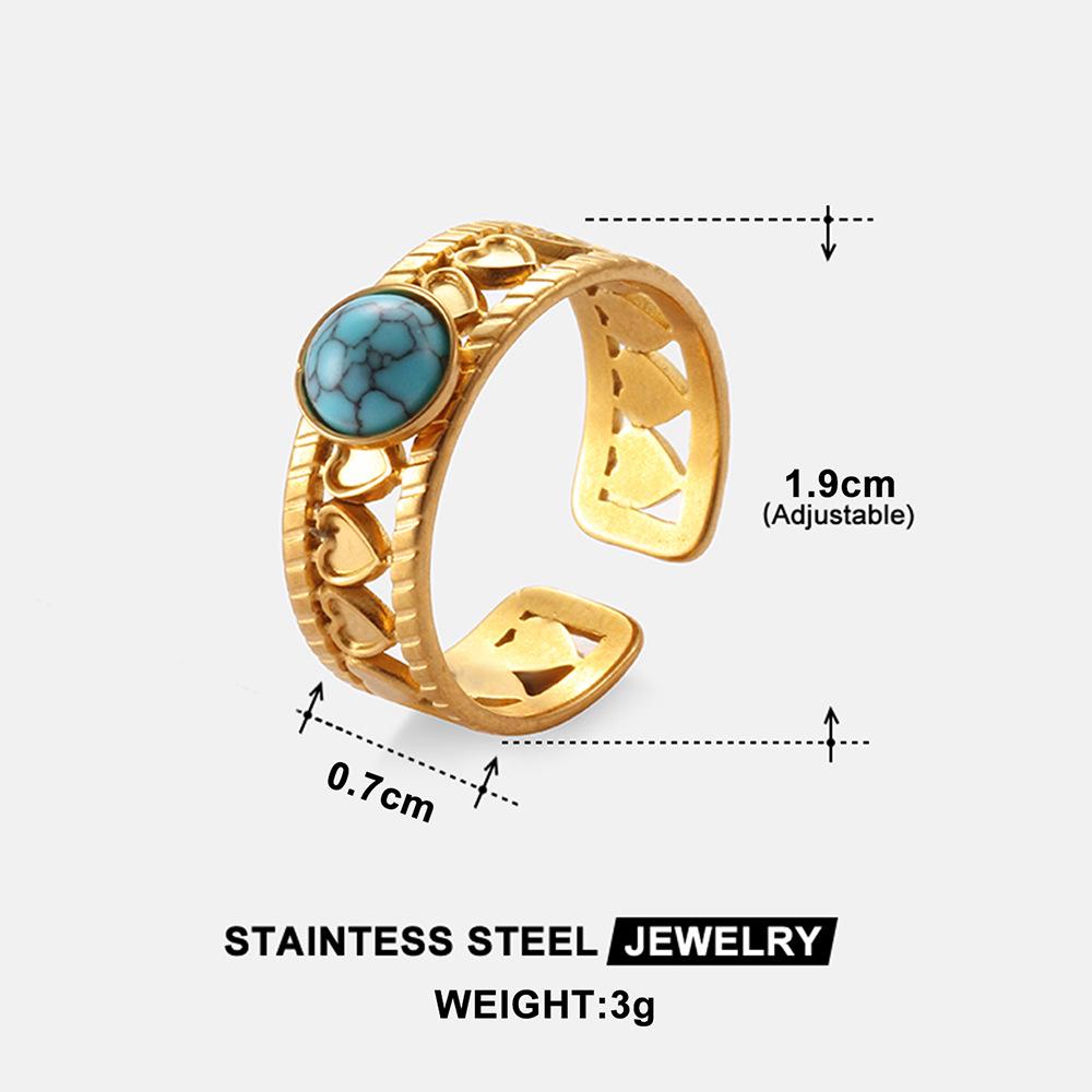 French Retro Turquoise Ring: Elegant, Fade-Resistant, 18K Gold-Plated Stainless Steel