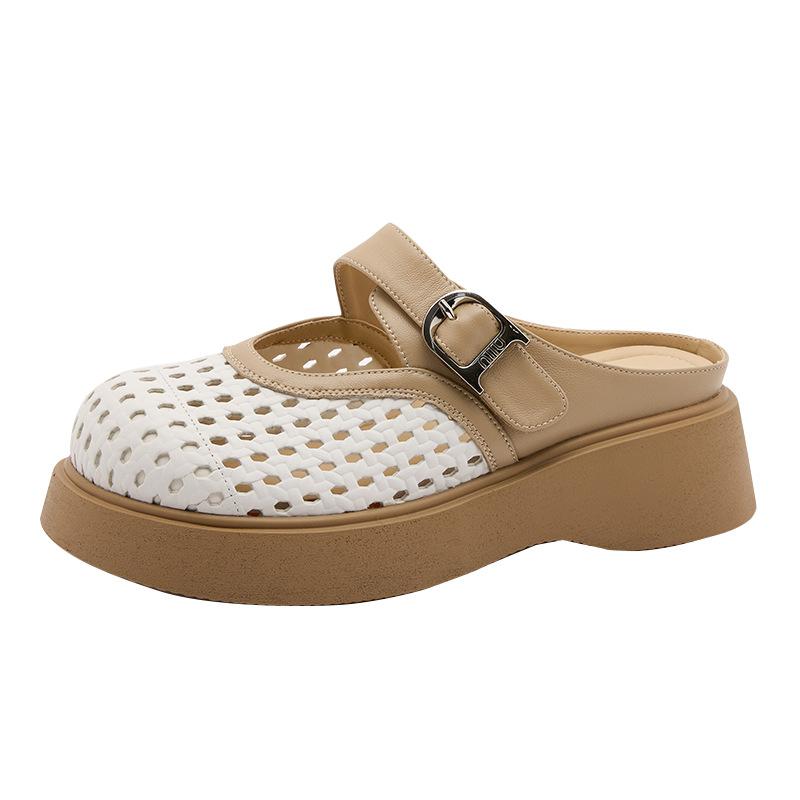 The first layer of cowhide is hollowed out through the screen and imprinted casual shoes for women 2025 spring and summer Mary Jane women's shoes p