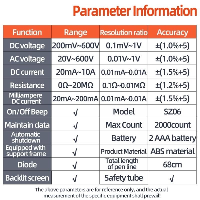 Digital Multimeter Pen Meter USB Charge Voltmeter Auto Ranges Voltage Tester Backlight Flashlight Sensitivity Adjustable