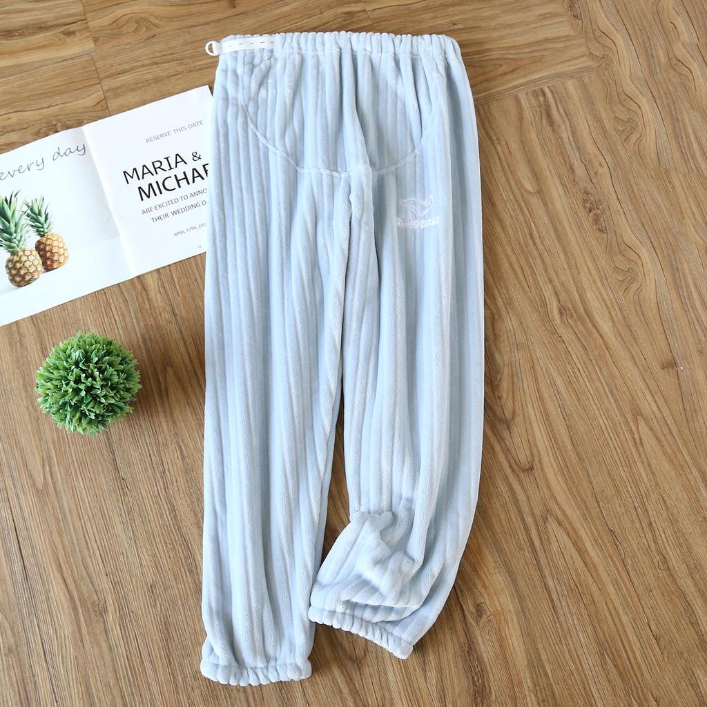 Plus Size Adjustable Maternity Flannel Sleep Pants - Coral Fleece for Warmth & Belly Support