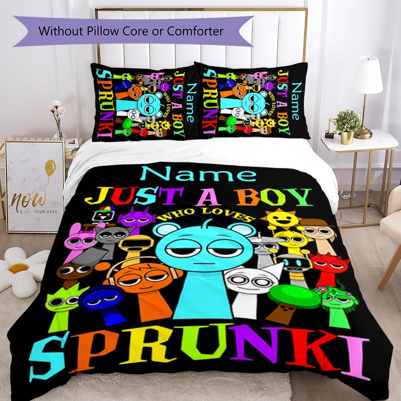 3pcs Custom Name Game Sprunki Bedding Set Duvet Cover Closure Includes 1 Duvet Cover & 2 Pillowcases for All Seasons Bedroom Decor