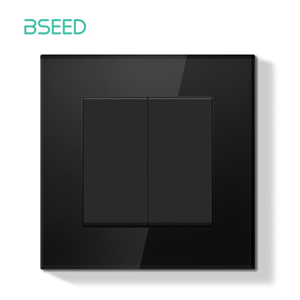 BSEED Switch Light Switch Black Glass Frame Wall Power Sockets USB-C Phone Charge E-Series EU Standard 1 Way