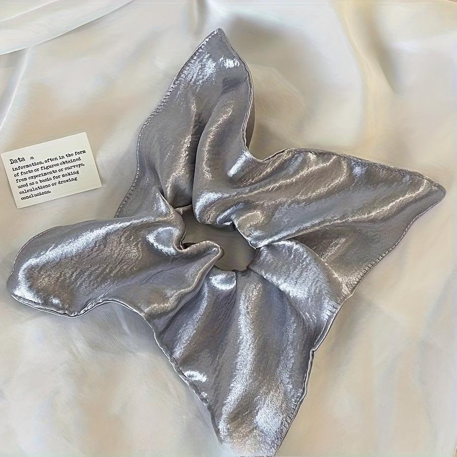 Korean-style Shiny Fabric Silvery Square Scarf Large Intestine Hair Tie for Women Low Ponytail Hair Rope