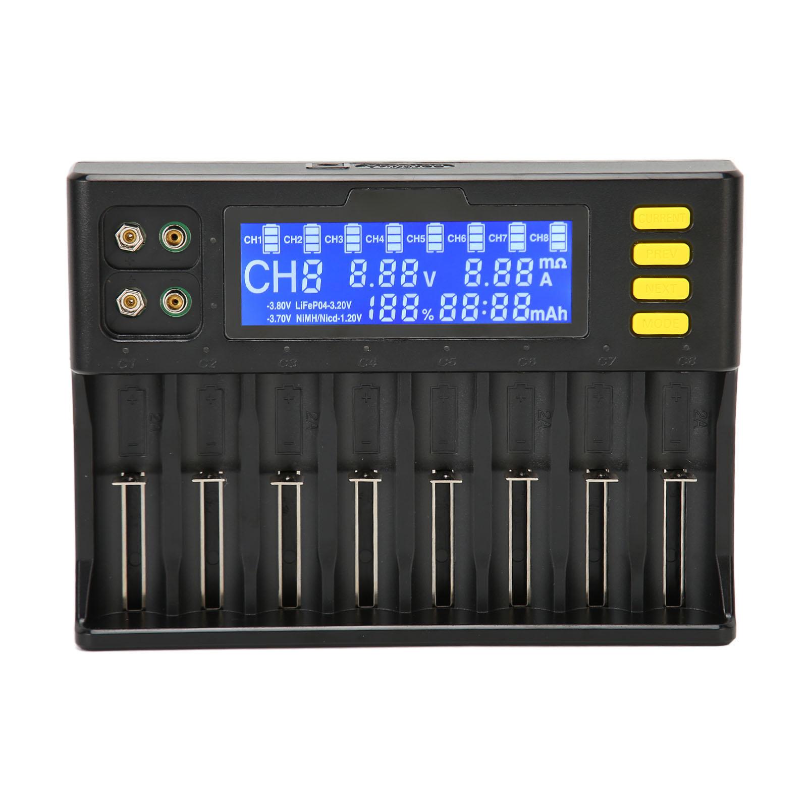 

Зарядное устройство для литиевых аккумуляторов на 8 слотов с автомобильным адаптером ЖК-экран для Li Ion IMR ICR NiMH Cd 18650 21700 EU Plug