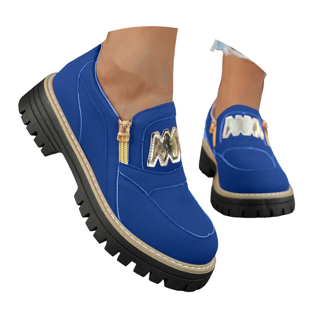 Thick Soled Leather Loafers For Women Fashionable And Casual Zippered Slip British Casual Sandals for Women Casual Summer Wedge